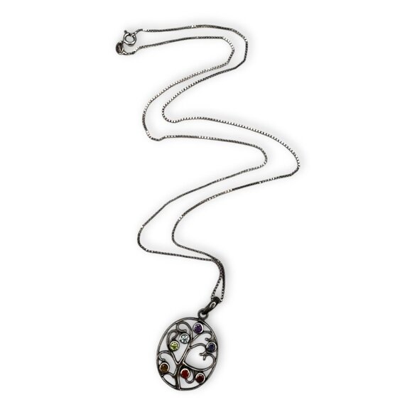 Sterling Silver Tree Of Life Gemstone Pendant Necklace 925 Box Chain 24" - Picture 1 of 9